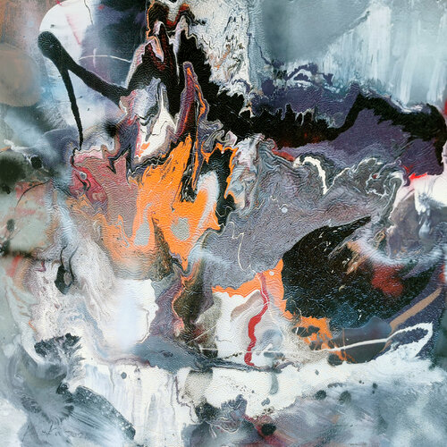 By the fire in the night stunning relief painting rich texture masterpiece by O Kloska van Ovidiu Kloska, Schilderij te koop op Singulart