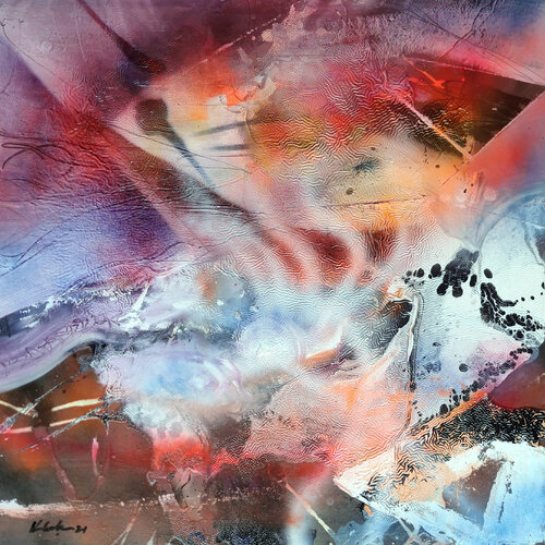 When the sky opens fascinating abstract landscape beautiful relief painting Kloska van Ovidiu Kloska, Schilderij te koop op Singulart