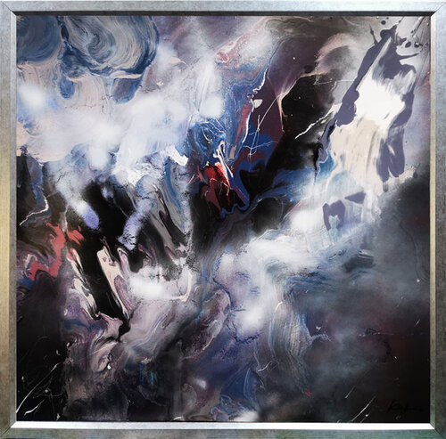 Stunning large framed mindscape relief painting on wooden panel Marine storm signed O Kloska van Ovidiu Kloska, Schilderij te koop op Singulart