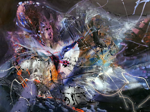 Stunning colors combination gigantic xxl abstract painting flyer by O Kloska van Ovidiu Kloska, Schilderij te koop op Singulart