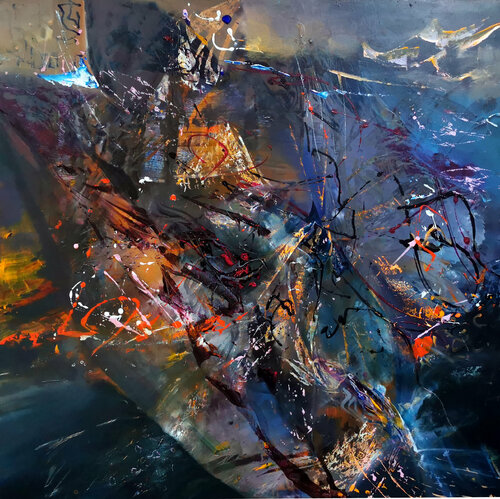 Very large scale stunning enigmatic beautiful colors mindscape by O KLOSKA van Ovidiu Kloska, Schilderij te koop op Singulart