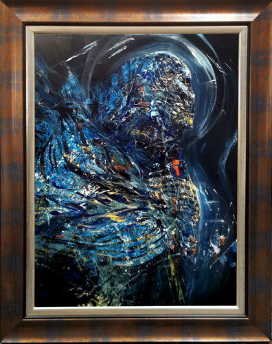 Framed Enigmatic Abstract Dark Blue Angel Series Painting By KLOSKA van Ovidiu Kloska, Schilderij te koop op Singulart