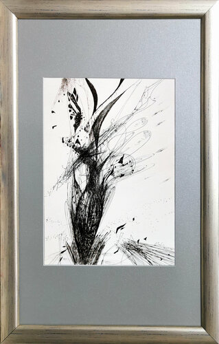 Framed spontaneous vibrating lines enigmatic still life by O KLOSKA van Ovidiu Kloska, Tekening te koop op Singulart