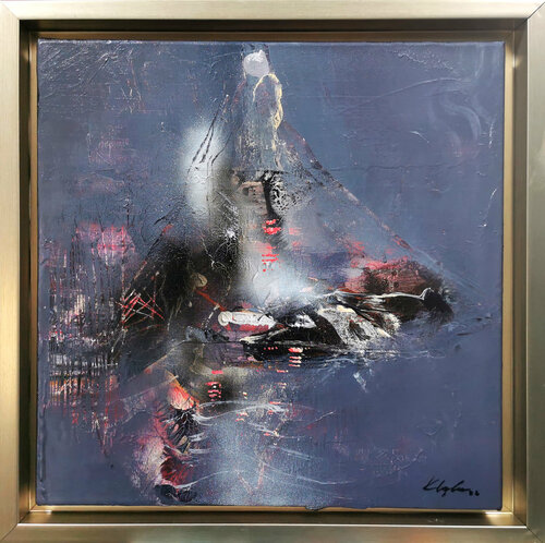 Framed gray painting offer enigma of universe by O KLOSKA van Ovidiu Kloska, Schilderij te koop op Singulart