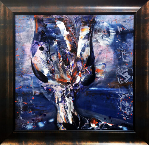 Fascinating framed enigmatic superbe colors abstract still life Kloska par Ovidiu Kloska, Peinture en vente sur Singulart