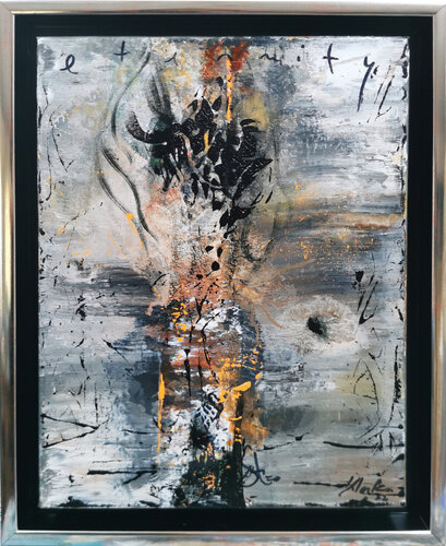 Framed fascinating masterpiece vase with flowers found beauty painting KLOSKA par Ovidiu Kloska, Peinture en vente sur Singulart