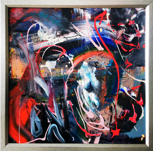 Framed spectacular beautiful colors fantastic abstraction action painting  by O KLOSKA van Ovidiu Kloska, Schilderij te koop op Singulart