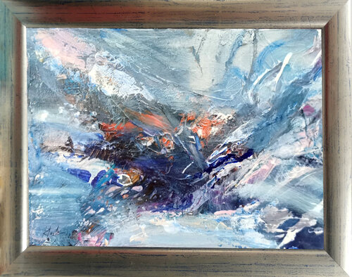 Beautiful spentaneous gestural framed small painting winter flower O Kloska van Ovidiu Kloska, Schilderij te koop op Singulart