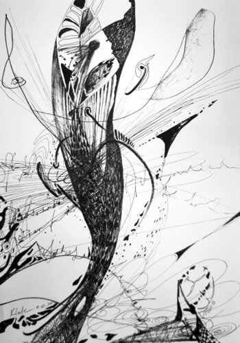 Framed enigmatic still life spontaneous vibrating lines by O KLOSKA by Ovidiu Kloska, 소묘 for Sale on Singulart