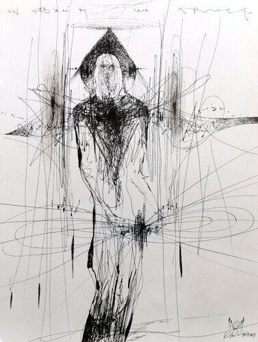Unique style spiritual composition angel art signed O KLOSKA de Ovidiu Kloska, Dibujo a la venta en Singulart