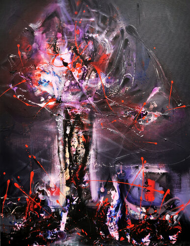 Deep velvet and red enigmatic enigmatic abstract gestural abstract painting still life by O Kloska par Ovidiu Kloska, Peinture en vente sur Singulart