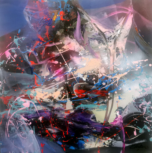 Enigmatic dreamlike beautiful colors gestural abstraction action painting  by O KLOSKA par Ovidiu Kloska, Peinture en vente sur Singulart