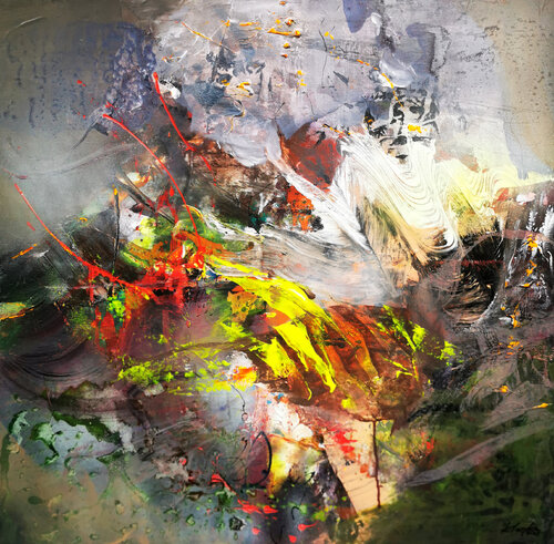 LARGE BEAUTIFULL ABSTRACT FLYING DREAMS COMPOSITION ABOUT CHILDHOOD COLORED DREAMS MELANCHOLIA O KLOSKA par Ovidiu Kloska, Peinture en vente sur Singulart