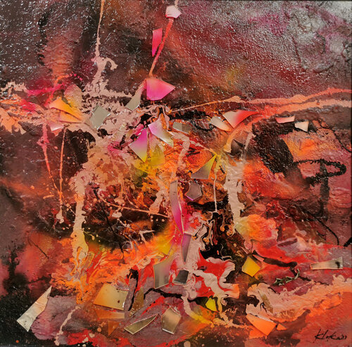 Stunning relief painting mixed media on wood venetian carnival O KLOSKA par Ovidiu Kloska, Peinture en vente sur Singulart