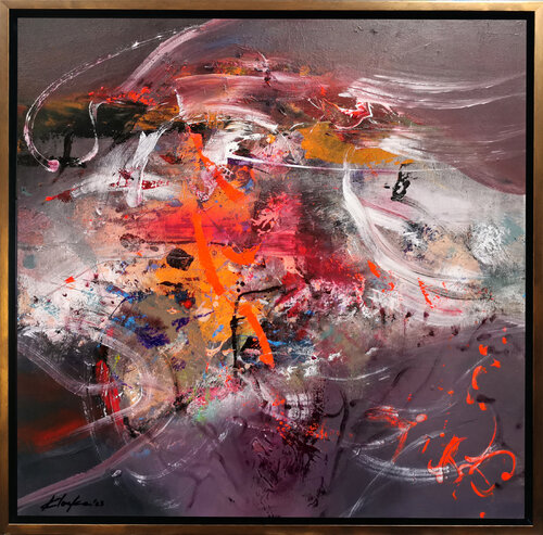 Framed Enigmatic beautiful colorfull painting by master Ovidiu Kloska van Ovidiu Kloska, Schilderij te koop op Singulart