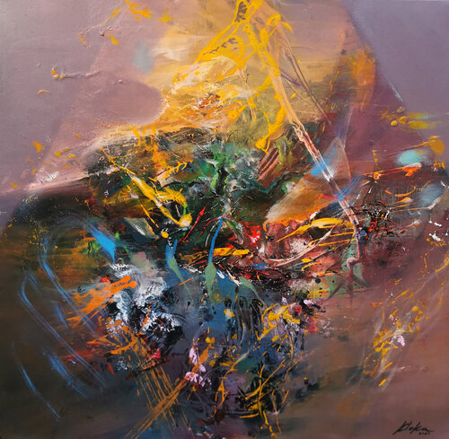 Enigmatic beautiful colorfull painting by master Ovidiu Kloska van Ovidiu Kloska, Schilderij te koop op Singulart
