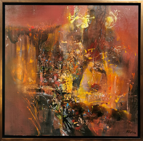 Large framed abstract enigmatic mindscape Last second of a down Kloska Ovidiu Kloska
