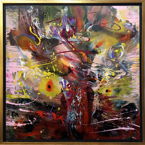 Framed autumn gestural action painting melancholia still life by O KLOSKA van Ovidiu Kloska, Schilderij te koop op Singulart