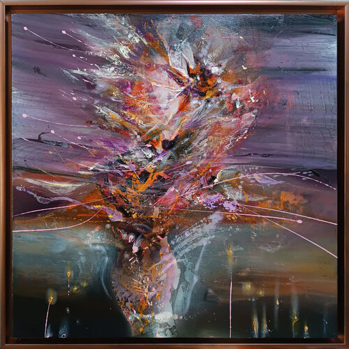 Beautiful framed autumn gestural action painting melancholia still life by O KLOSKA di Ovidiu Kloska, Pittura in vendita su Singulart