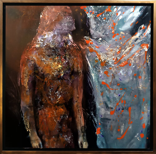 Large framed love couple weding night incandescent body by O KLOSKA van Ovidiu Kloska, Schilderij te koop op Singulart