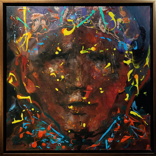FRAMED TRAVELER PORTRET PAINTING HUMAN FACE EXPRESSIVITY 25.10.2023 O KLOSKA van Ovidiu Kloska, Schilderij te koop op Singulart