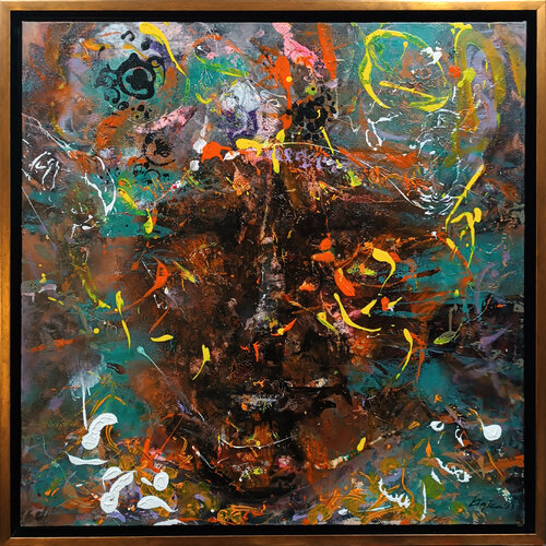 FRAMED TRAVELER PORTRET PAINTING HUMAN FACE EXPRESSIVITY 28.10.2023 O KLOSKA van Ovidiu Kloska, Schilderij te koop op Singulart