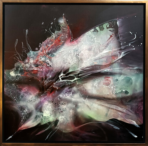 Framed fascinating white spring abstract flower EARINI ORA by master O Kloska par Ovidiu Kloska, Peinture en vente sur Singulart