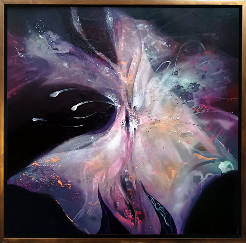 Beautiful framed large painting cherry blossom flying in the night master O Kloska Ovidiu Kloska