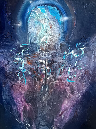BEAUTIFUL ENIGMATIC ABSTRACT BLUE ANGEL MASTER O KLOSKA par Ovidiu Kloska, Peinture en vente sur Singulart