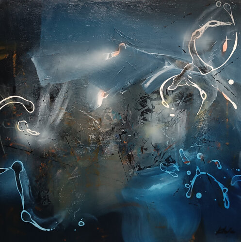 Small painting enigma of universe by O KLOSKA par Ovidiu Kloska, Peinture en vente sur Singulart
