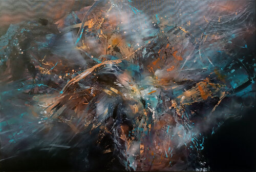 Large framed stuning abstract fantastic landscape by master O Kloska Silent flight par Ovidiu Kloska, Peinture en vente sur Singulart