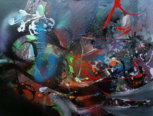 Large size abstract fantastic masterpiece Ruster in the night by O Kloska di Ovidiu Kloska, Pittura in vendita su Singulart
