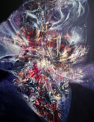 Large scale dark gothic incandescent noctrnal pot with oneiric flowers MASTER O KLOSKA par Ovidiu Kloska, Peinture en vente sur Singulart