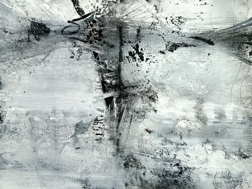 Enigmatic melancholic abstract landscape unique style by O KLOSKA van Ovidiu Kloska, Tekening te koop op Singulart