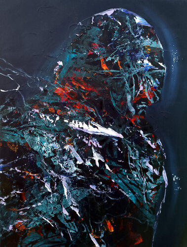 GOTHIC ENIGMATIC ABSTRACT BLUE ANGEL MASTER O KLOSKA par Ovidiu Kloska, Peinture en vente sur Singulart