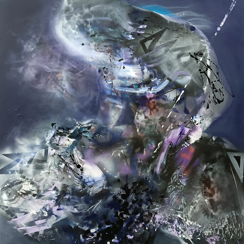 Gigantic size xxl abstract Chimera rider after a night batle masterpiece by Ovidiu Kloska di Ovidiu Kloska, Pittura in vendita su Singulart