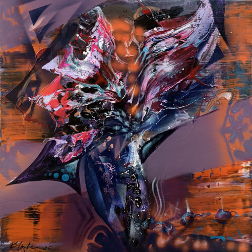 Pot with flying summer flowers Still Life masterpiece by O KLOSKA par Ovidiu Kloska, Peinture en vente sur Singulart