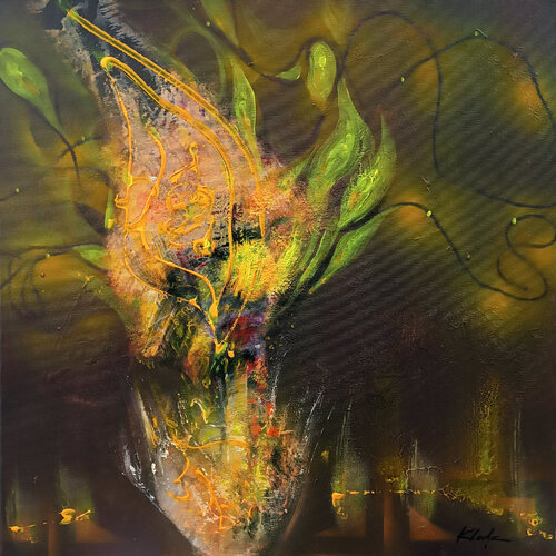 Strange Vase with yellow light flowers Still Life masterpiece by O KLOSKA par Ovidiu Kloska, Peinture en vente sur Singulart