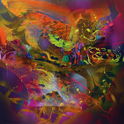 Secret garden large fantastic dreamscape 80x80cm  signed master Ovidiu Kloska de Ovidiu Kloska, Pintura a la venta en Singulart