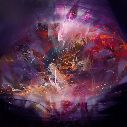 Nocturnal blossom fantastic dreamscape 80x80 cm master Kloska par Ovidiu Kloska, Peinture en vente sur Singulart