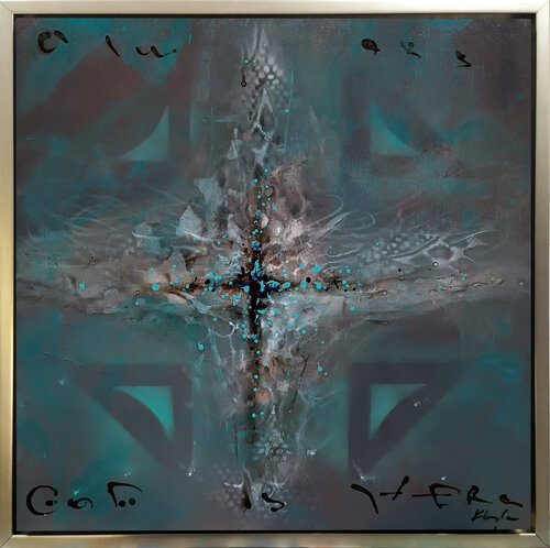 Threshold of the Invisible spritual framed cross painting by master Kloska de Ovidiu Kloska, Pintura a la venta en Singulart