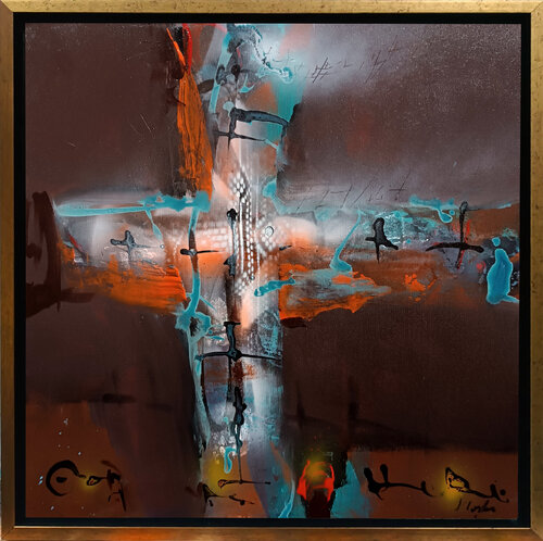The Breath of the Unseen Architect spritual framed cross painting by master Kloska von Ovidiu Kloska, Malerei kaufen auf Singulart