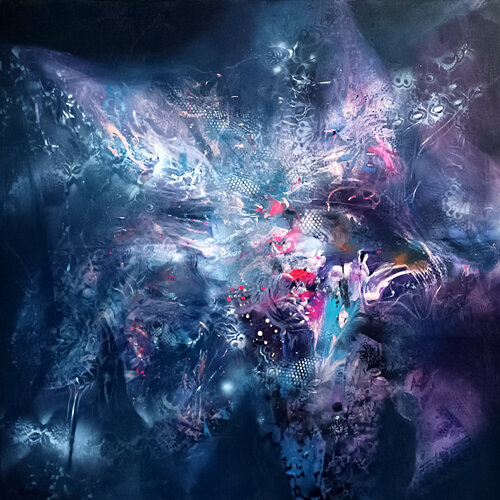 The Hidden Angel of the First Light — large ethereal dreamscape 140x140 cm • master Kloska di Ovidiu Kloska, Pittura in vendita su Singulart