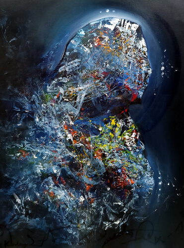 LIGHT BLUE ENIGMATIC CELESTIAL ANGEL WAITING 237 MASTER O KLOSKA by Ovidiu Kloska, 회화 for Sale on Singulart