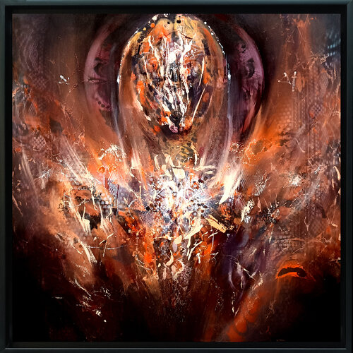 The Incandescent Heart of the Cosmic Angel framed original painting by MASTER O KLOSKA von Ovidiu Kloska, Malerei kaufen auf Singulart