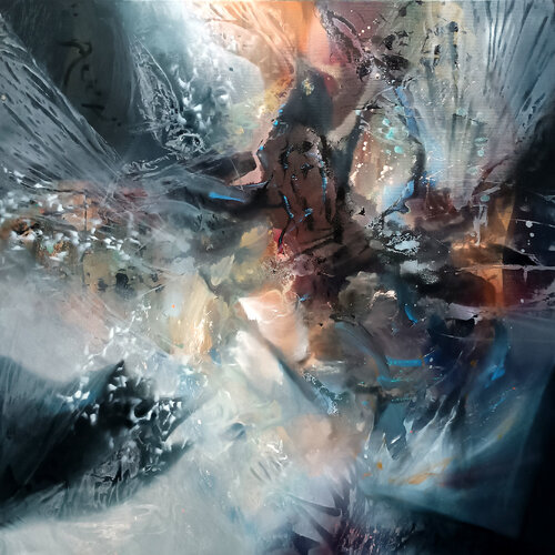The Zone of Instability Between Falling and Flight — large ethereal dreamscape 100x100 cm • master Kloska by Ovidiu Kloska, Painting for Sale on Singulart