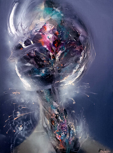 Dark beautiful flowers outer space pot Still Life masterpiece by O KLOSKA by Ovidiu Kloska, Painting for Sale on Singulart