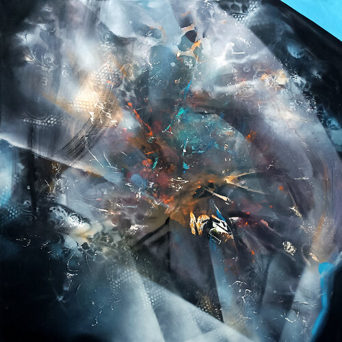 Ambiguity Between an Orchid Petal and the Eye of a Solitary Swallow — large ethereal dreamscape 100x100 cm • master Kloska von Ovidiu Kloska, Malerei kaufen auf Singulart