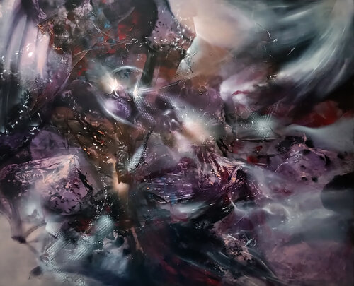 Metaphysical Nocturne in Stardust – XXL Abstract Exploration of a Possible World van Ovidiu Kloska, Schilderij te koop op Singulart