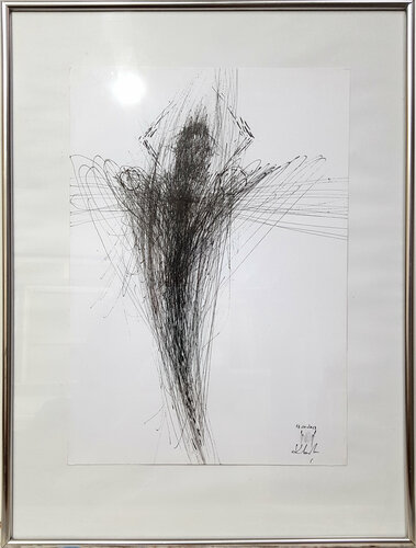 Framed angel composition spiritual oneiric spontaneous art by O KLOSKA di Ovidiu Kloska, Disegno in vendita su Singulart